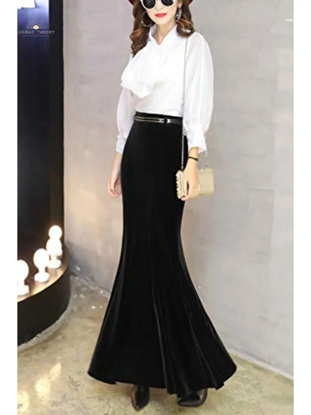 Velour High Waist Bodycon Fishtail Mermaid Maxi Skirt for Evening Party Cocktail
